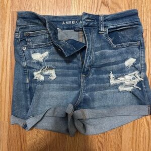American Eagle Outfitters Women's Ripped Blue Jean Shorts